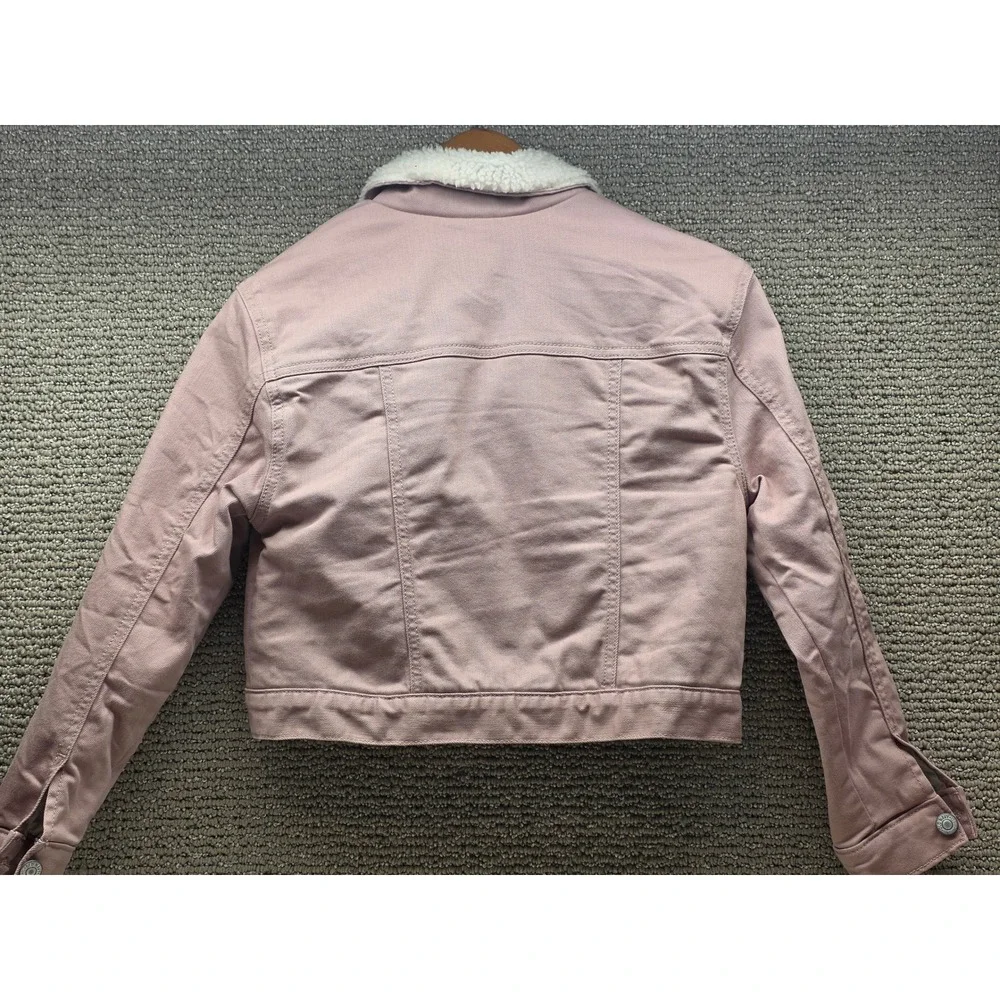 Old Navy Kids Pink Sherpa Lined Denim Trucker Jacket Size L 10-12 Dusty Rose